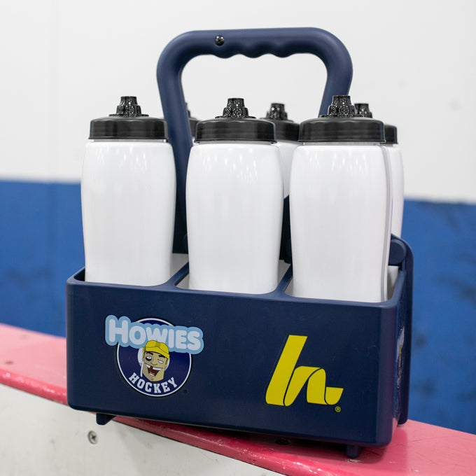 Howies Pro Jet Water Bottles & Carrier Combo - White Bottle Short Straw Water Bottle Combo Pack Howies Hockey Tape