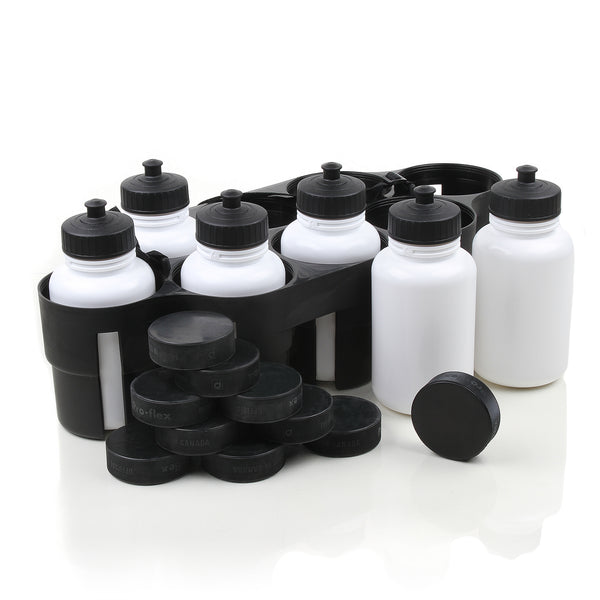 Howies Coach's Pack - White Water Bottles, Pucks, & Carrier Water Bottle Combo Pack Howies Hockey Tape Pro Grade